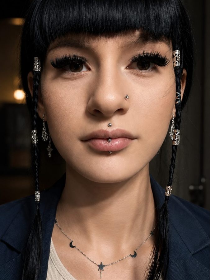 Piercing facial cu bijuterii de titan
